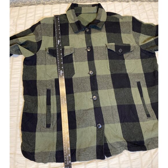 Green & Black Plaid Button-Up Shirt Jacket, XL - Picture 4 of 9